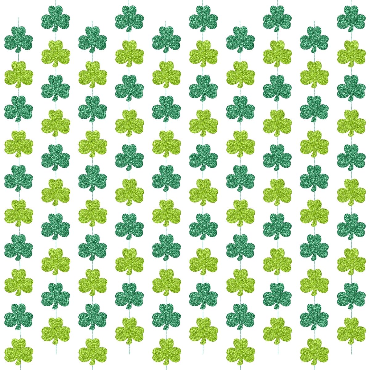 Whaline 12 String St. Patrick's Day Shamrock Garland Glitter Green Clover Garland Banner Shamrock Hanging String Garland St. Patrick's Day Irish Holiday Hanging Decorations Party Supplies