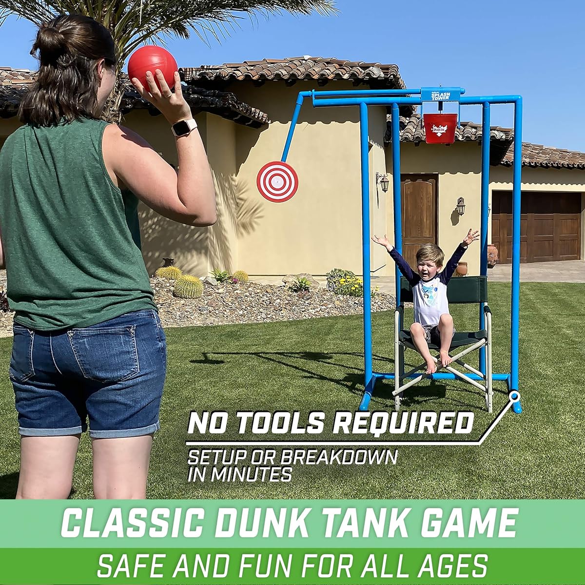 GoSports Splash Tower Water Dunk Game - Flooded Dunk Tank for Kids & Adults