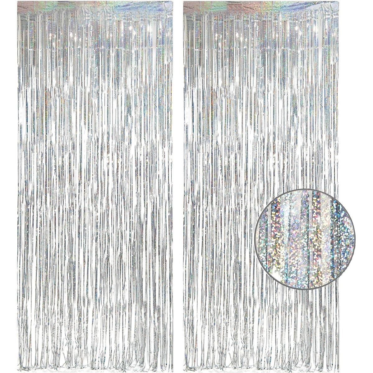 Silver Foil Fringe Tinsel Backdrop Glitter - GREATRIL Party Streamers Backdrop Curtains for Birthday/Christmas/New Year/Bachelorette Party/Disco Dancing Ball Decorations - Pack of 2