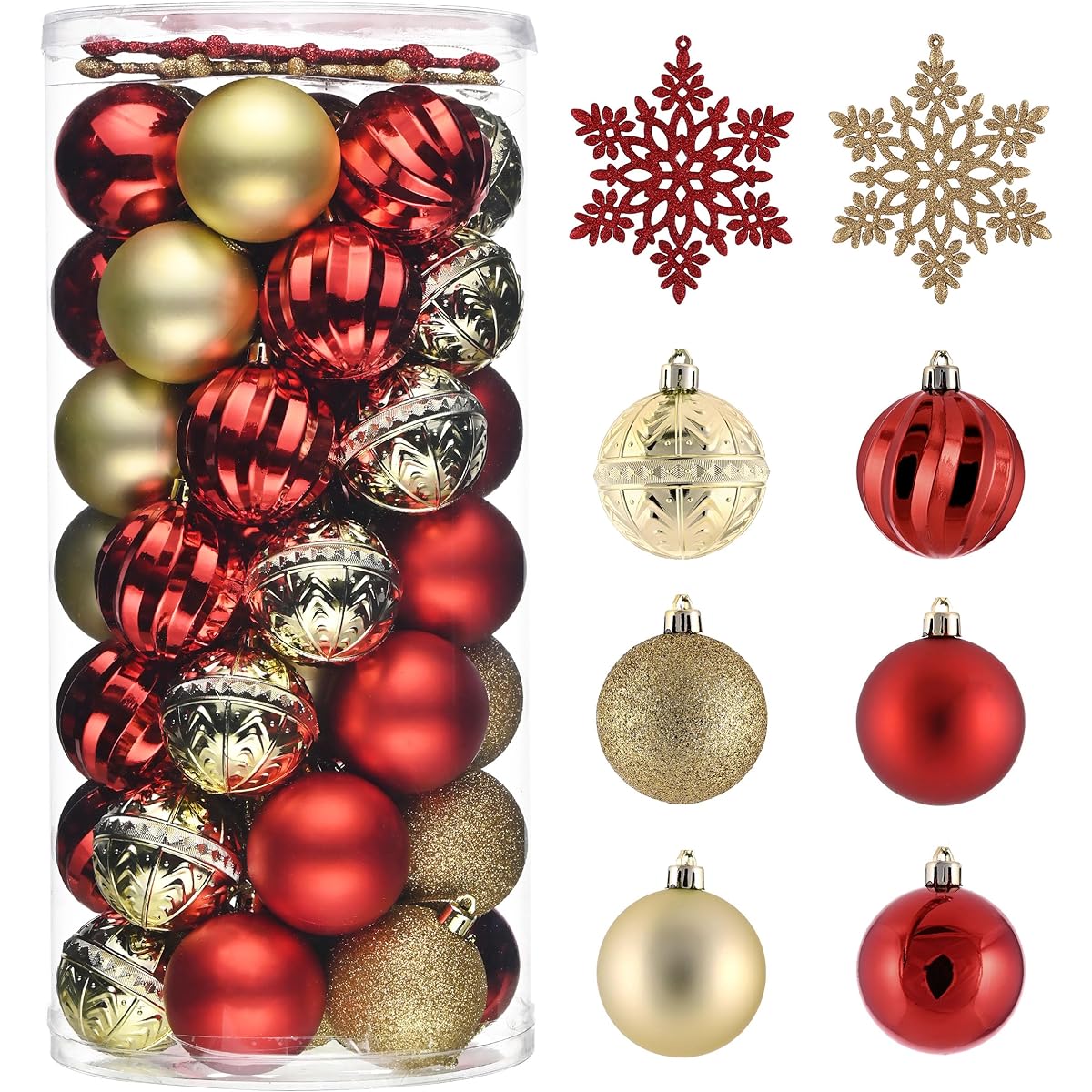 Valery Madelyn Christmas Tree Ornaments, 50 Karat Red and Gold Shatterproof Christmas Ball Decorations Set, 2.36 Inch Luxury Hanging Tree Ornaments for Christmas Holiday Party Decorations