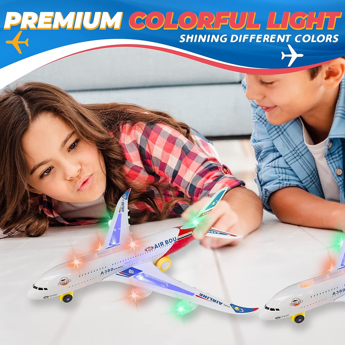 Airbus A380 Jet Plane Replica Self-driving & Colorful Lights! Bump And Go Electric Air Bou A380