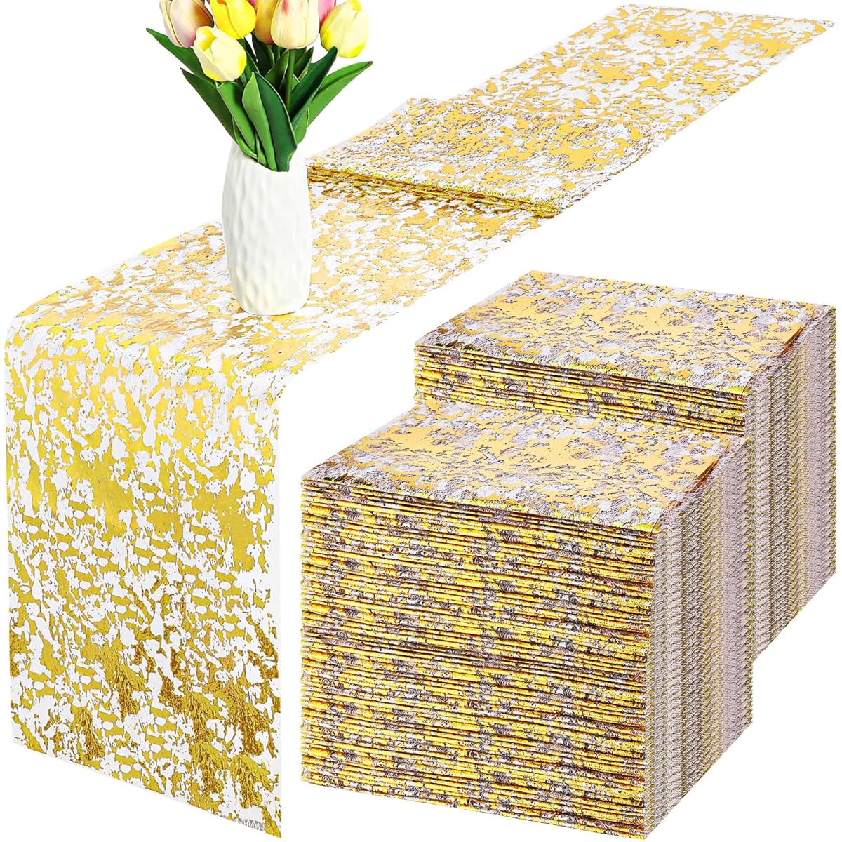 Newwiee 24 Pieces Table Runners Metallic Thin Table Runners 11 x 79 Inch Mesh Glitter Fabric Sequin Tablecloth Rectangle Dining Table Centerpiece Decoration for Wedding Birthday (Gold)