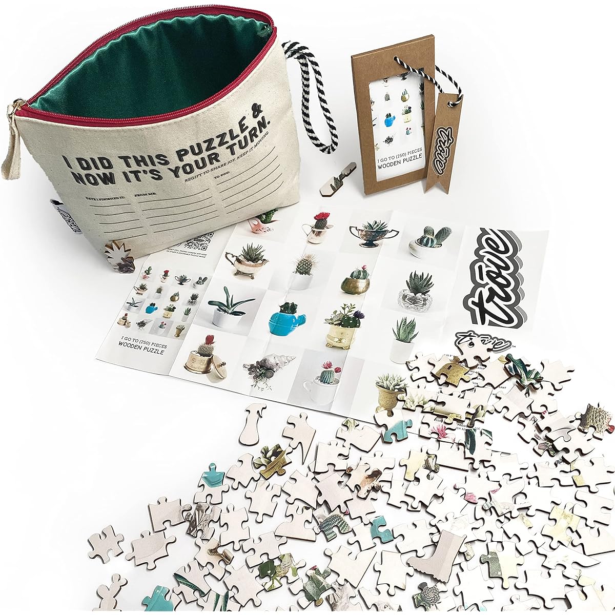 I Go to (250) Piece Wooden Puzzle: 16 Succulents in Pass-Iton Pouch