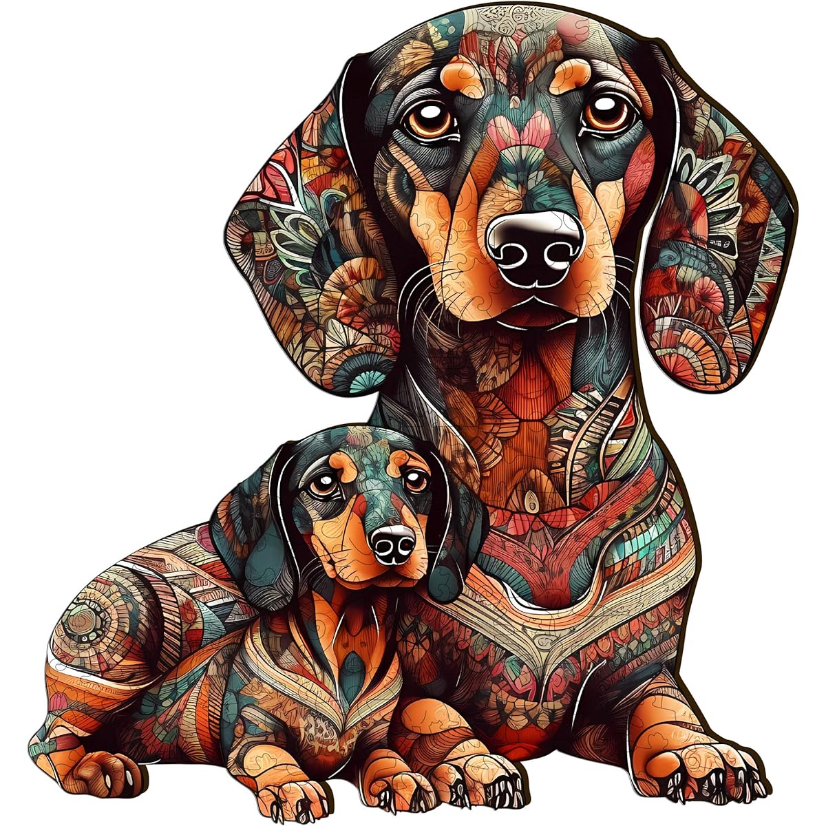 Jigfoxy Dachshund Family Wooden Puzzle for Adults, Unique Animal Shape Wooden Jigsaw Puzzle Gift for Adults, Challenging Jigsaw Puzzle M-11.4 x 10.7 Inch - 200 Pieces