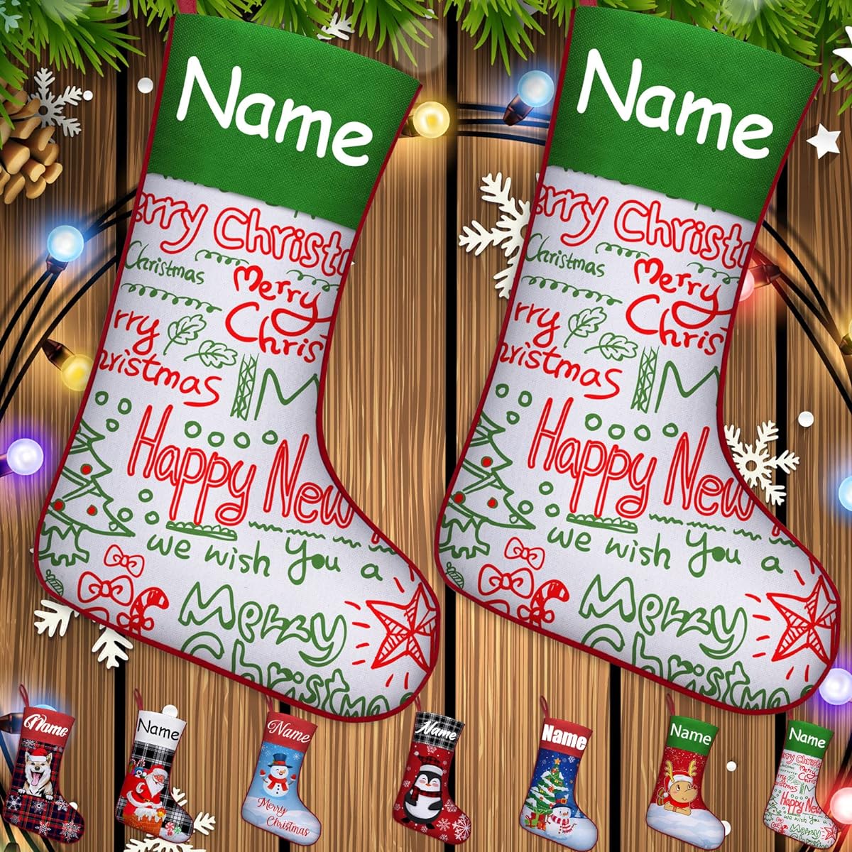 Qingxily Customized Christmas Stockings 2 Pack Custom Stockings with Name Christmas Decorations Holiday