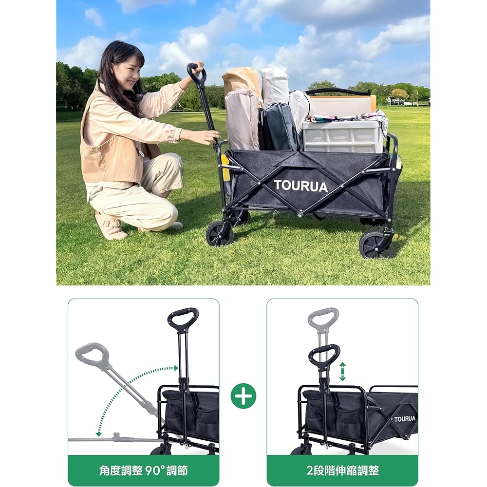 TOURUA Carry Wagon, Foldable Carry Cart, Load Capacity 100kg, Outdoor Wagon, No Assembly Required, Freestanding Storage, Equipped with Outdoor Specific Tires, Ideal for BBQ, Camping, Sandy Beach, Fishing, Moving, Shopping, Taking Out the Garbage, etc. (1