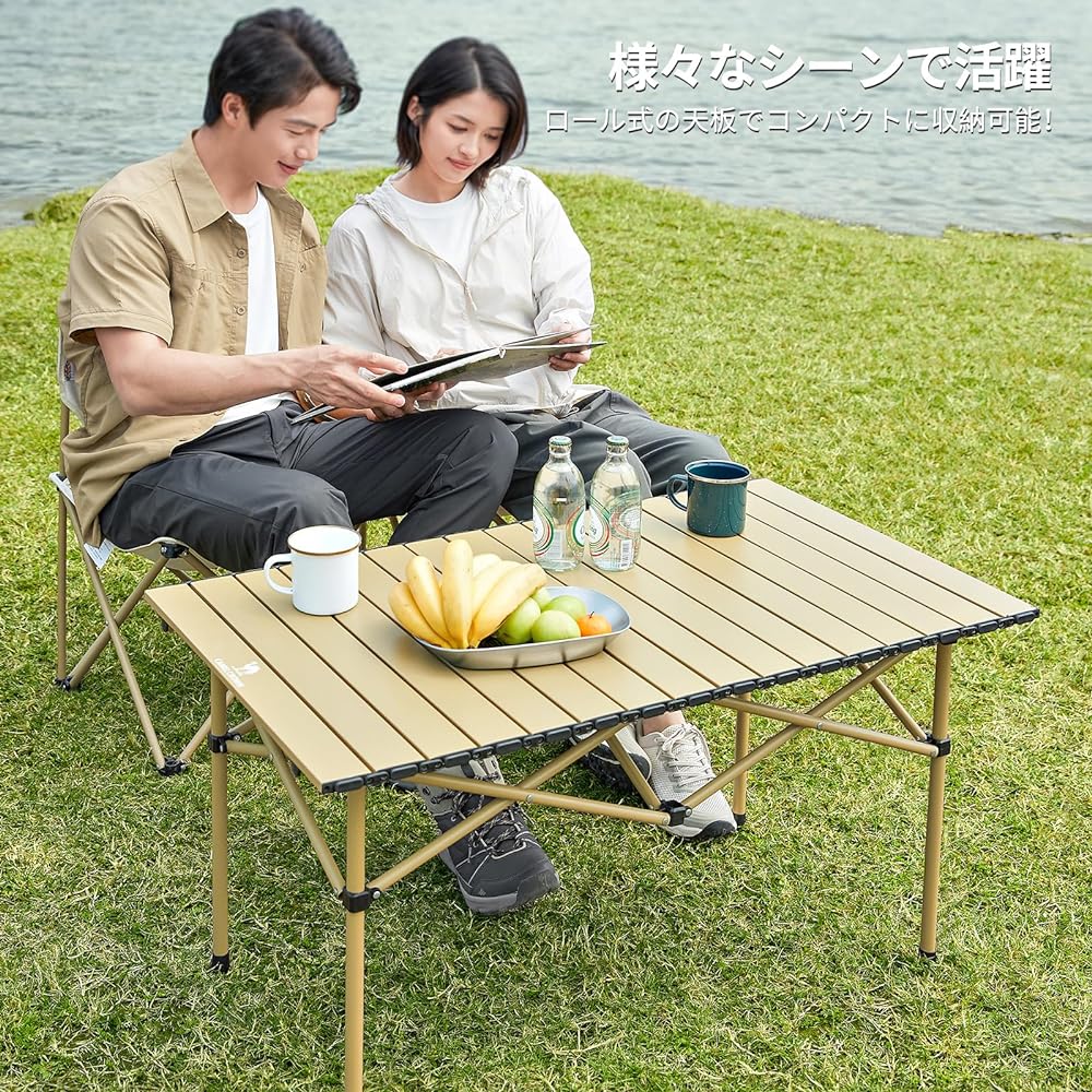 CAMEL CROWN Camping Table Folding Outdoor Table Roll Top Compact Made of Aluminum Alloy Load Capacity 80kg Width 95cm Easy Assembly Lightweight Storage Case Included