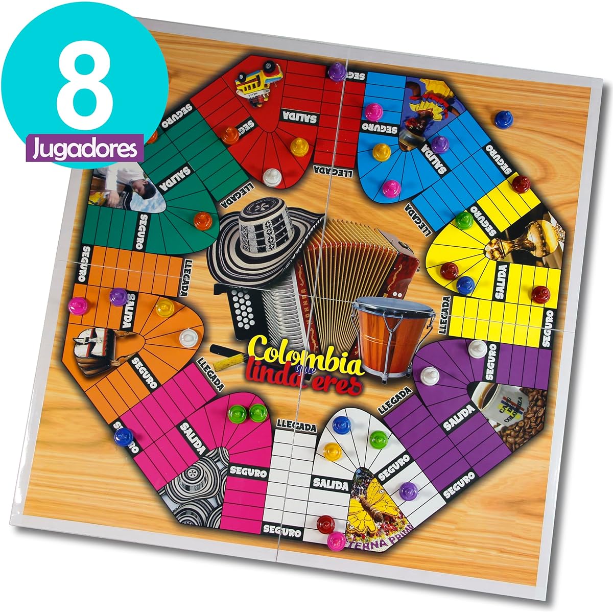 PARQUES Colombiano 8 JUGADORES Parcheesi Board Game for 8 and 6 Players Parchis Game Original Juego de Mesa Colombiano Regalos Gift Artesanias Colombia