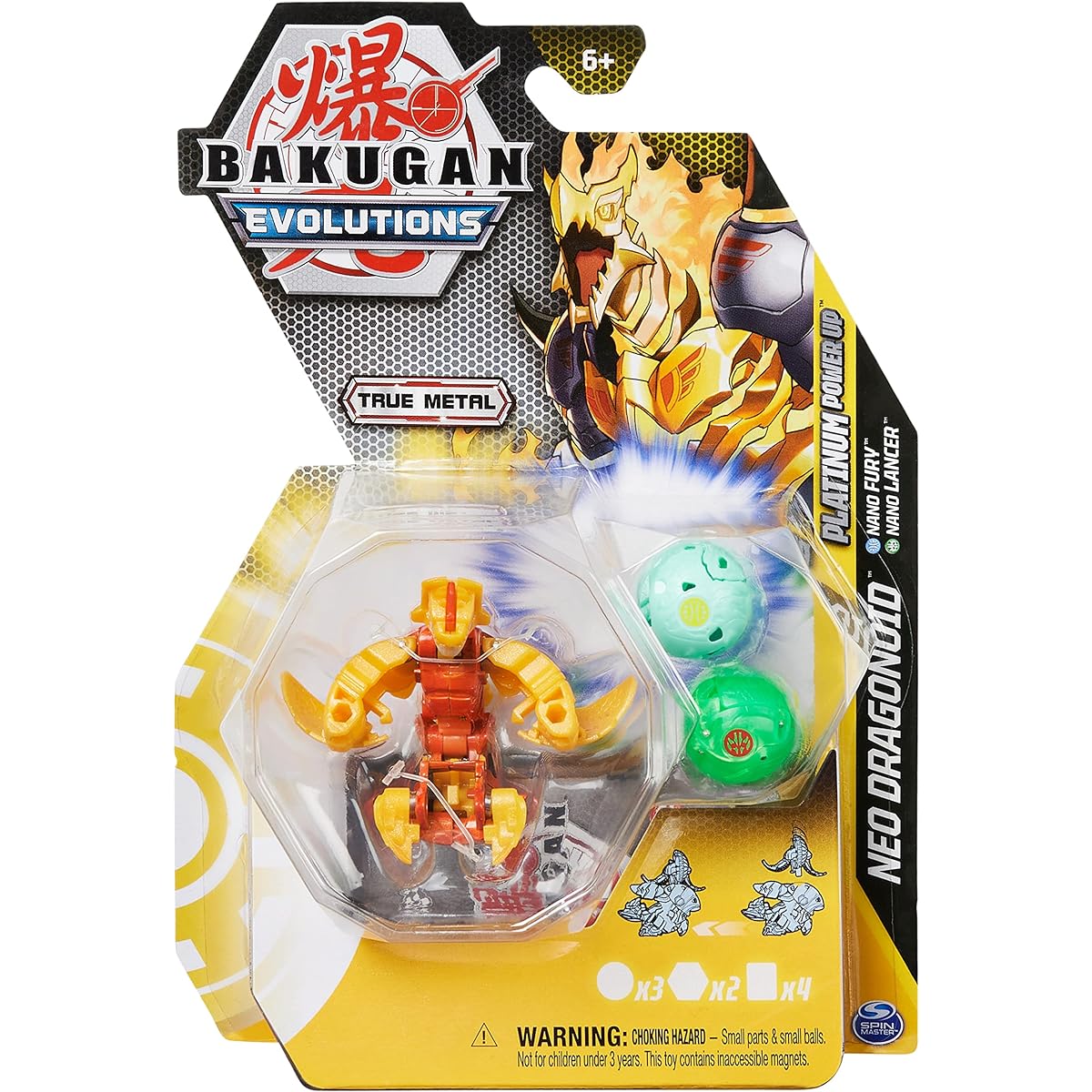 Bakugan Evolutions Neo Dragonoid Nano Fury and Lancer Platinum Power Up Pack True Metal Action Figure 2 Nano Guns 2 Baku Cores 2 Ability Cards Kids Toy