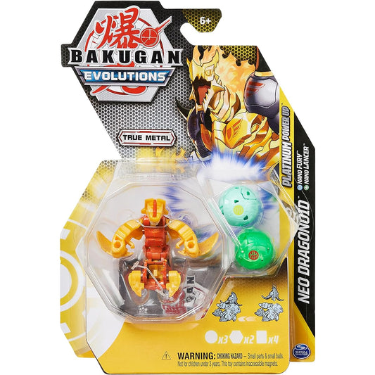 Bakugan Evolutions Neo Dragonoid Nano Fury and Lancer Platinum Power Up Pack True Metal Action Figure 2 Nano Guns 2 Baku Cores 2 Ability Cards Kids Toy