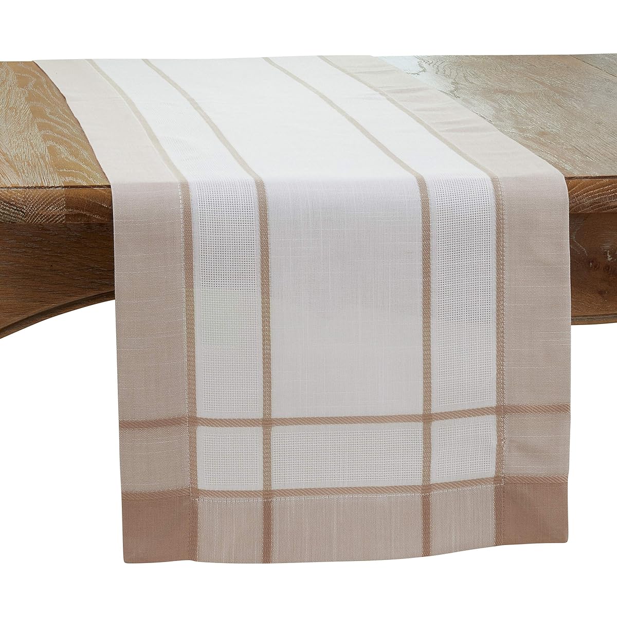 SARO LIFESTYLE Pavimento Collection Striped Border Table Runner, 16" x 90", Natural