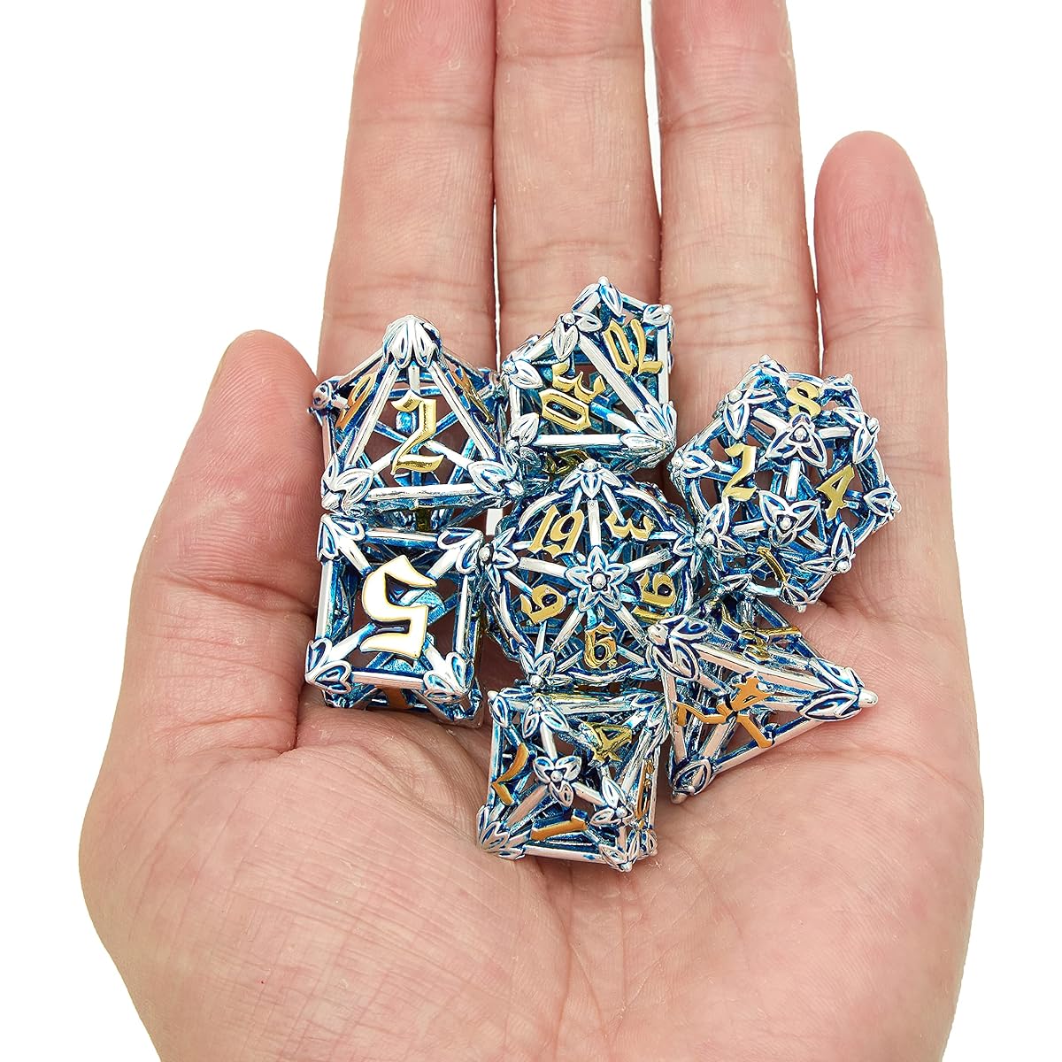Hollow Metal DND Game Dice Antique Copper Set of 7 for Dungeons & Dragons RPG MTG Table Game D&D Pathfinder Shadowrun Math Education
