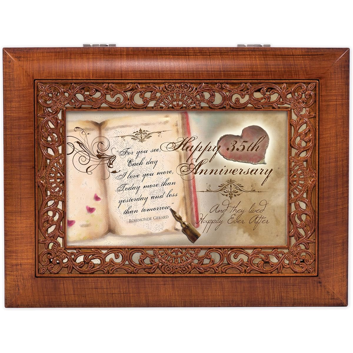Cottage Garden Happy 35th Anniversary Wood Grain Inlay Jewelry Music Box You Light Up My Life