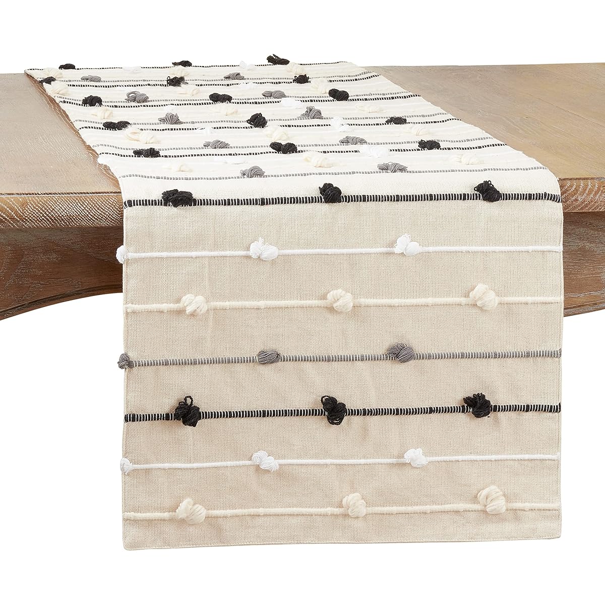SARO LIFESTYLE Cassia Collection Knotted Table Runner 16"x72" Black/White