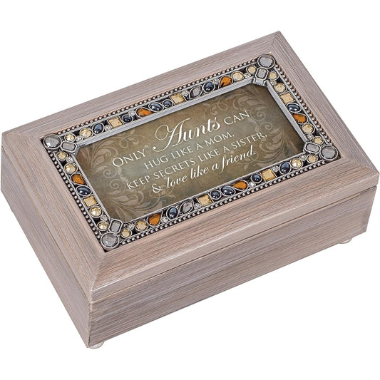 Aunts Hug Love Pewter Jewel Beaded Petite Music Box Plays Wind Beneath My Wings