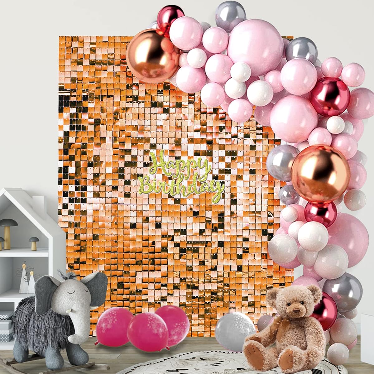 PERLAW Sparkle Wall Backdrop, 24 12" x 12" Sequin Panels Orange Graduation Birthday Party Supplies