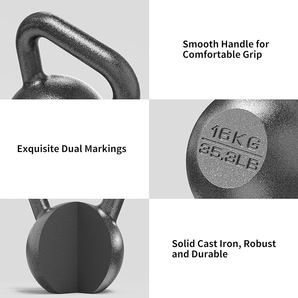 PROIRON Kettlebell 8kg 12kg 16kg Integrated Cast Iron Ideal for Gym or Home 3 Year Warranty