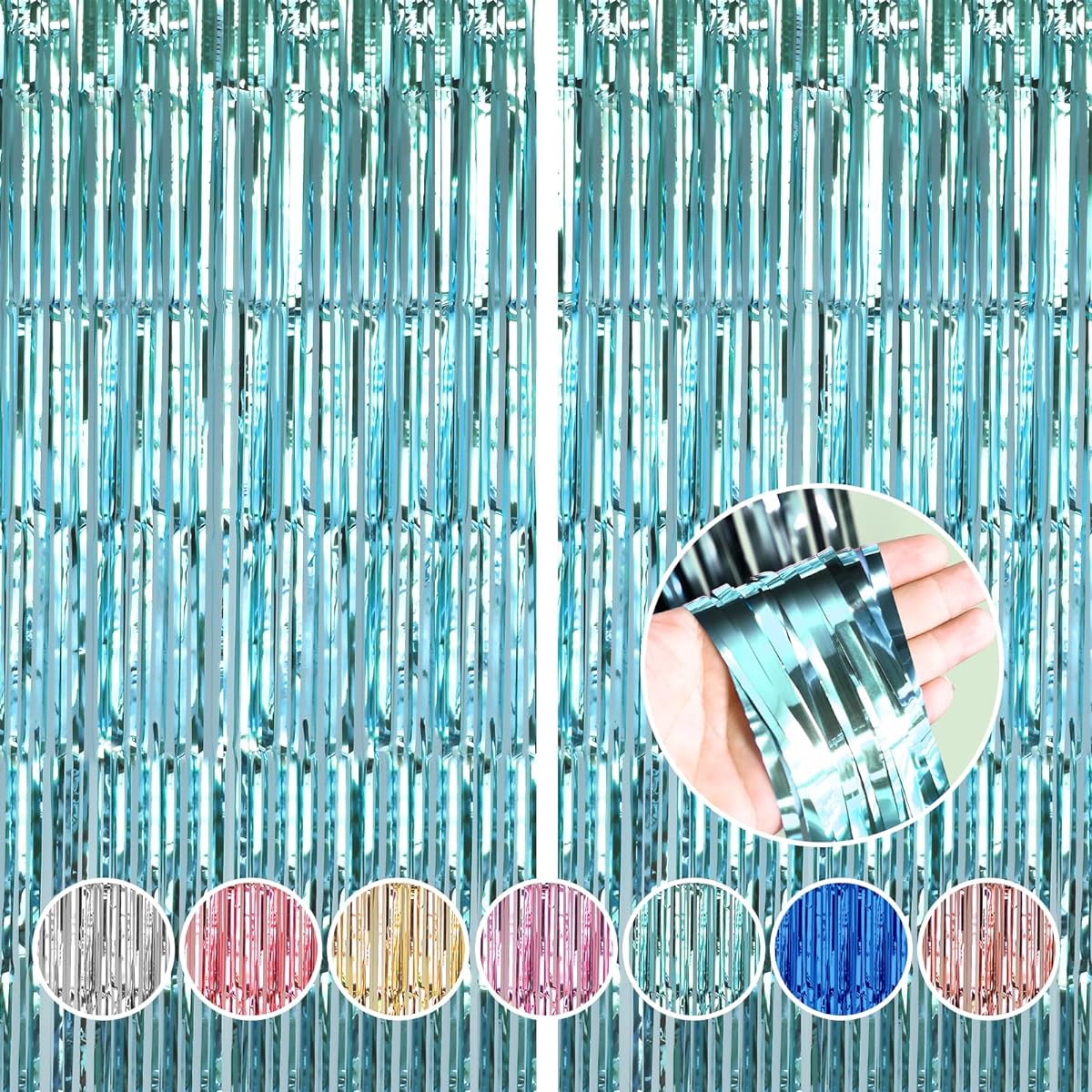 Emart Fringe Backdrop 2 Pack 3.3ft x 10ft Light Blue Tinsel Backdrop Metallic Foil Fringe Curtain Party Decoration Door Streamer Wedding Birthday Christmas Graduation