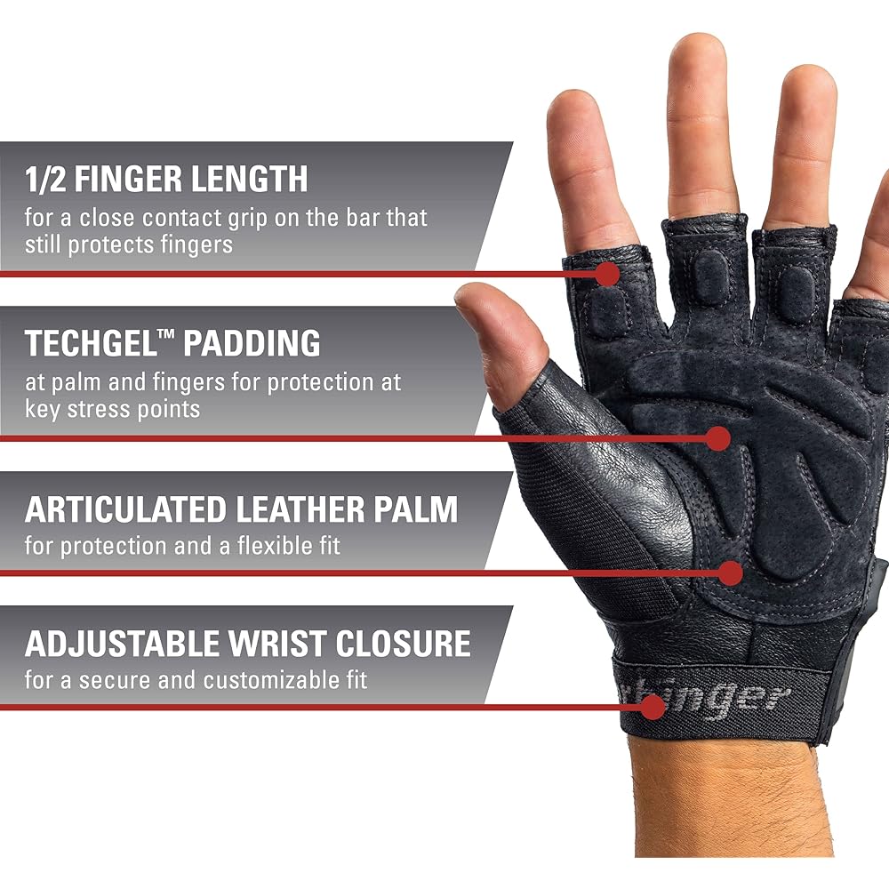 (Harbinger) Harbinger Training Grip Non-Wrist Wrap Weightlifting Gloves Leather Palm with TechGel Pad 1 Pair L