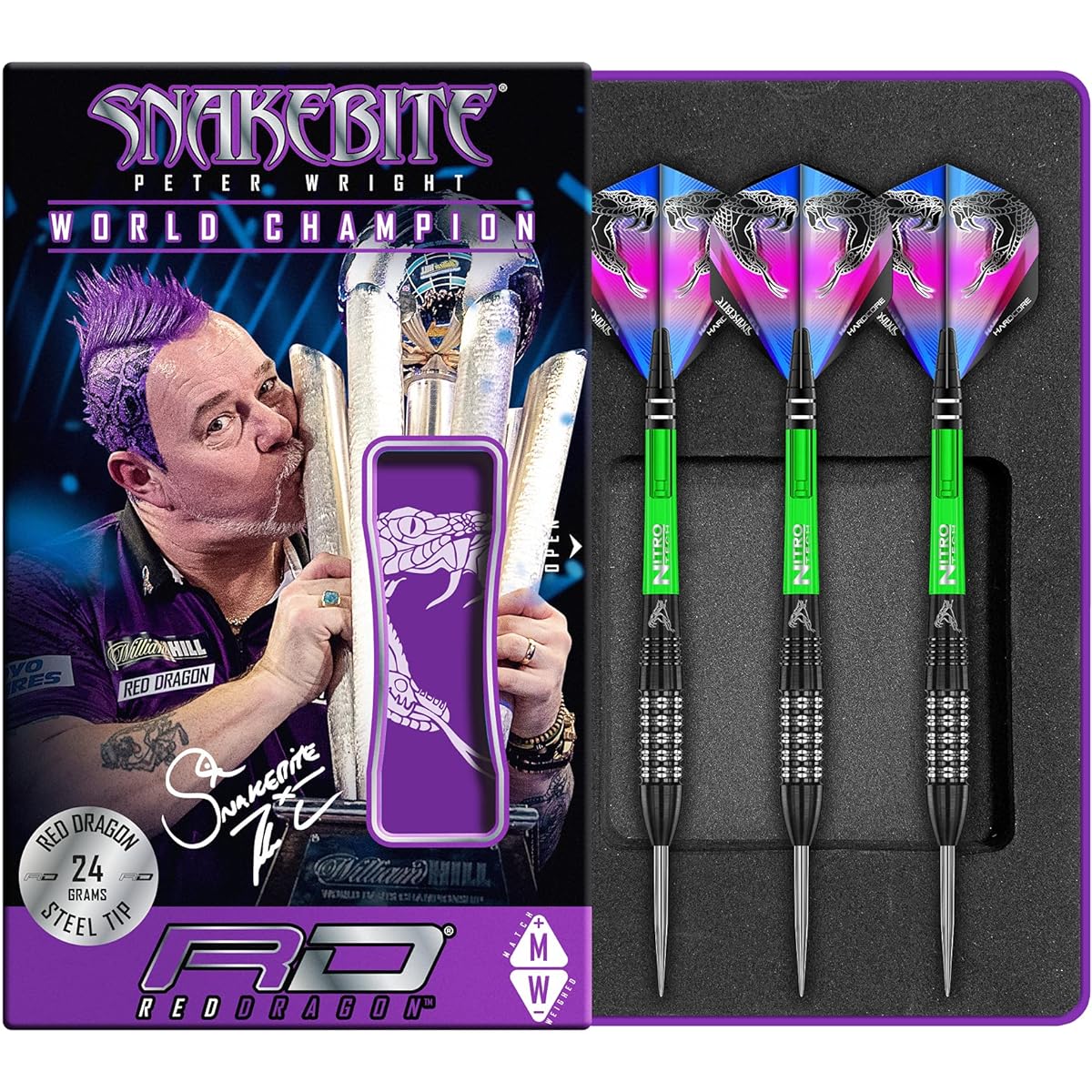 Red Dragon Peter Lite Snake Bite Black Strike 24g Tungsten Dart Set with Flight and Stem