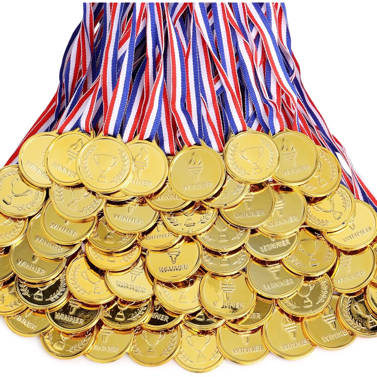 Caydo 200 Piece Gold Medal for Children, Bulk Plastic Award Medal, School Sports Tournament, Team Reward