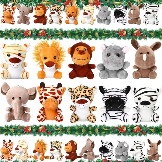 20pcs Mini Plush Forest Animals 4.8inch Cute Jungle Animal Stuffed Animals Lion Tiger Elephant Giraffe Toy Set for Safari Animal Theme Party Preschool Fun Teacher Student Achievement Awards 10 Styles