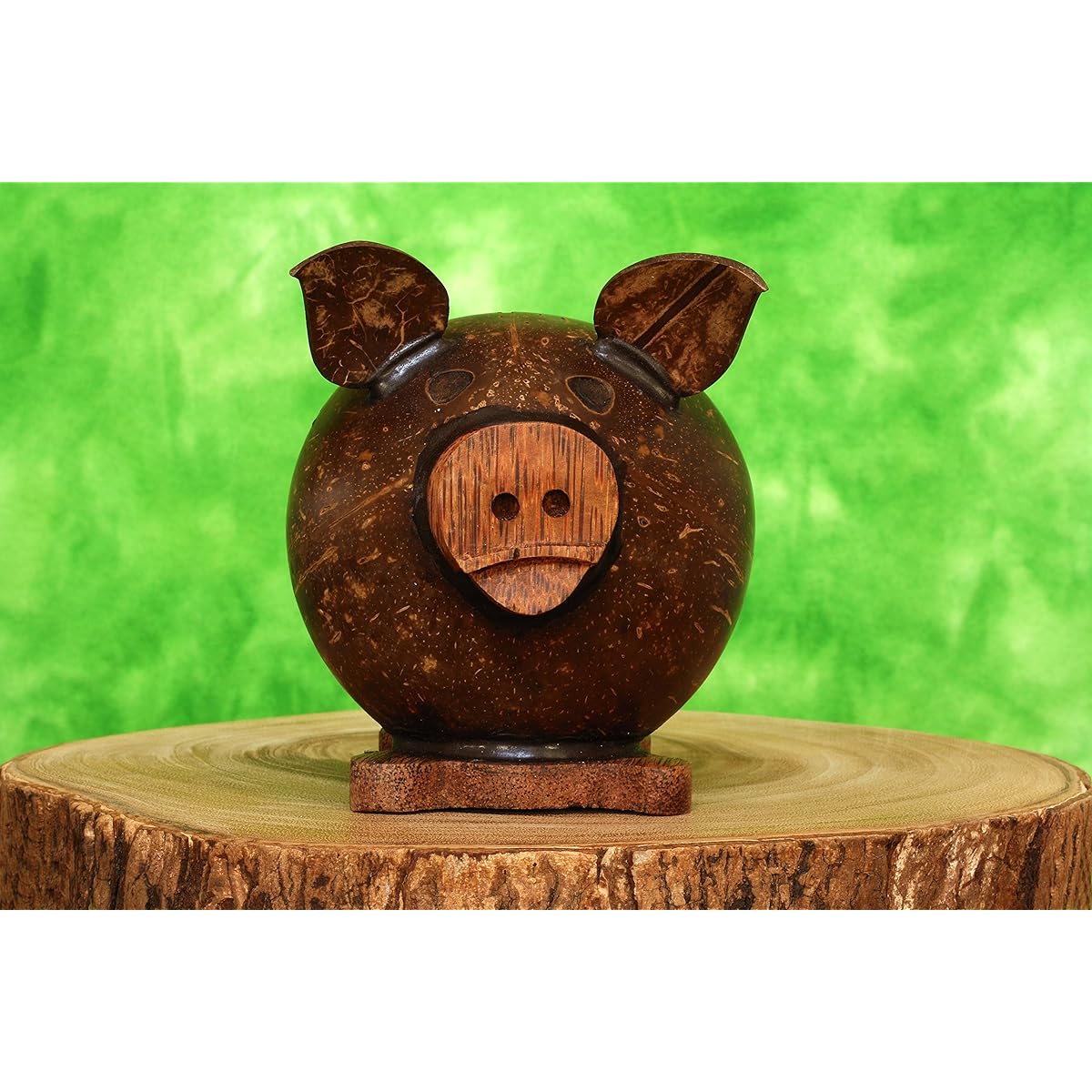 G6 Collection Unique Handcrafted Coconut Shell Wood Cute Pig Coin Pig Money Box Handcrafted Wooden Rustic Hand Carved Ornaments Keepsakes Savings Cute Kids Room Decor Gift Pig Money Box
