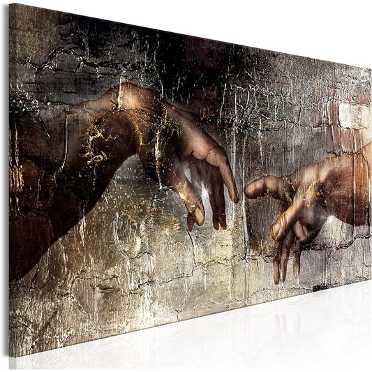 artgeist Canvas Wall Art Prints Creation of Adam 47x16inch - 1 Piece Home Decor Framed Stretched Picture Painting Artwork Image Hand Abstract Texture Michelangelo h-C-0229-b-a