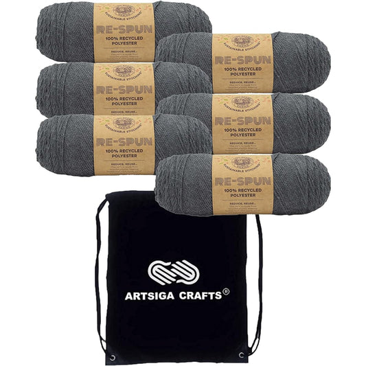 Lion Brand Respun Mercury 138-150 (6 Skeins) Same Dye Lot Worsted Medium #4 Soft Knit Yarn Crochet 100% Recycled Polyester Bundle Includes 1 Artsiga Craft Bag