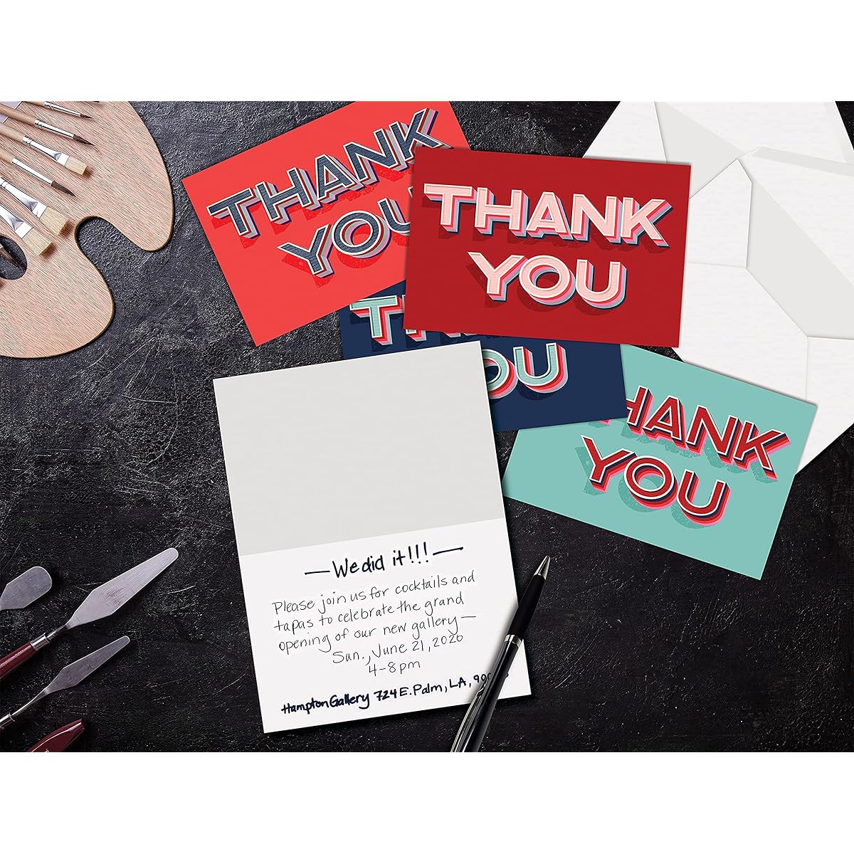 Thank You Cards with Envelopes (Pack of 100) High Gloss 5 Amazing Block Shadow Letter Cover Designs by Lettering Illustrator Alissandra Seelaus Office Supplies Plain