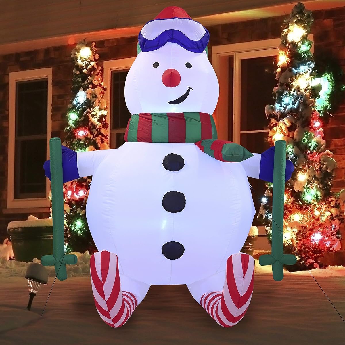 Joiedomi 6ft Tall Skiing Snowman Inflatable with Built-in LEDs, Inflatable Christmas Party Indoor Outdoor Yard Garden Lawn Winter Decoration