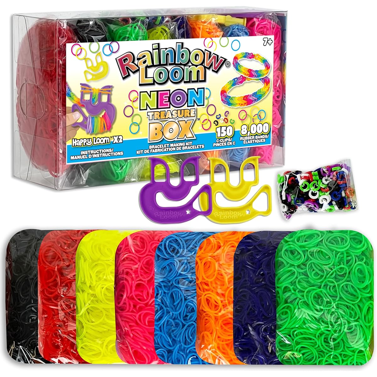 Rainbow Loom® Treasure Box NEON Edition 8,000 Rubber Bands in 8 Neon Colors with 2 Bonus Happy Rooms Great Activities for 7+ Boys and Girls