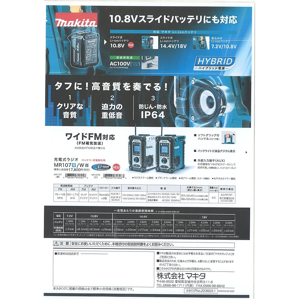 Makita Rechargeable Radio MR107 Battery and Charger Sold Separately