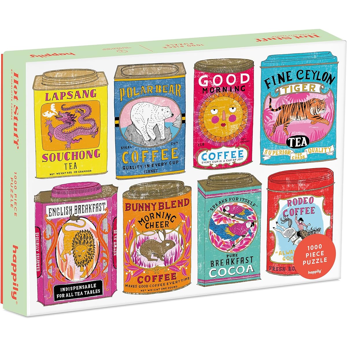 Hot Stuff / 1,000 Piece Jigsaw Puzzle for Adults Charlotte Farmer Vintage Coffee & Tea Can Illustration