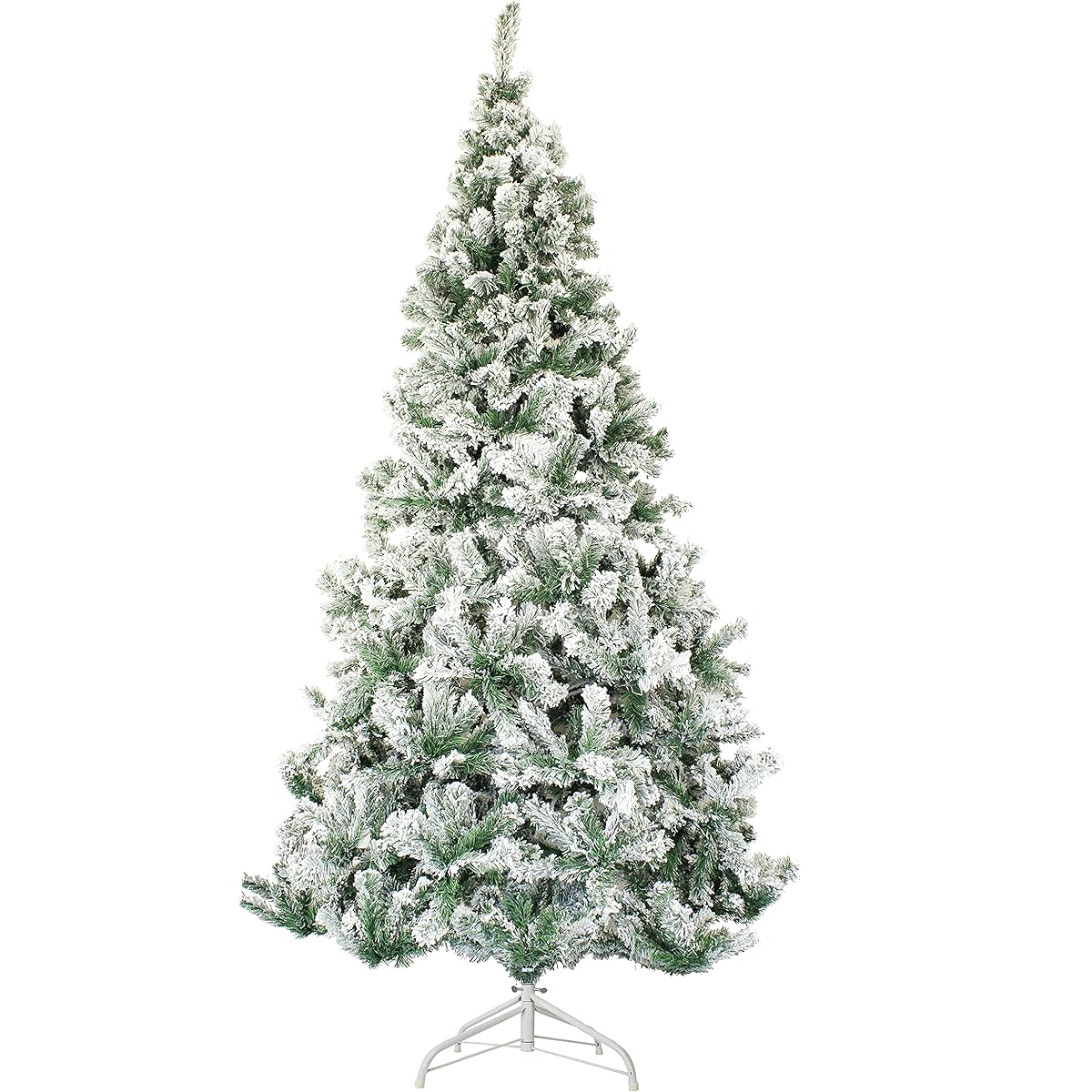 Perfect Holiday 7.5' Snow Flocked Christmas Tree | 953 Chips, 53" Diameter | Metal Stand Included