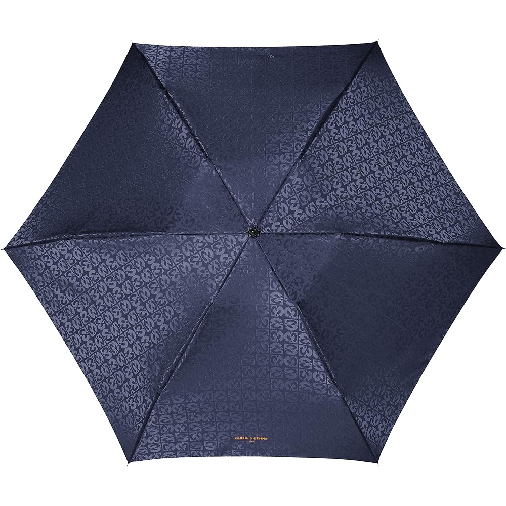[Moonbat] Women's Folding Umbrella Mila Schon Logo Jacquard Women's Umbrella Folding Umbrella Mini Umbrella Women's Navy Blue Rib Length: Approx. 55cm