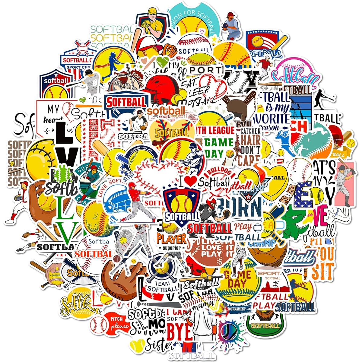 100 x Softball Stickers