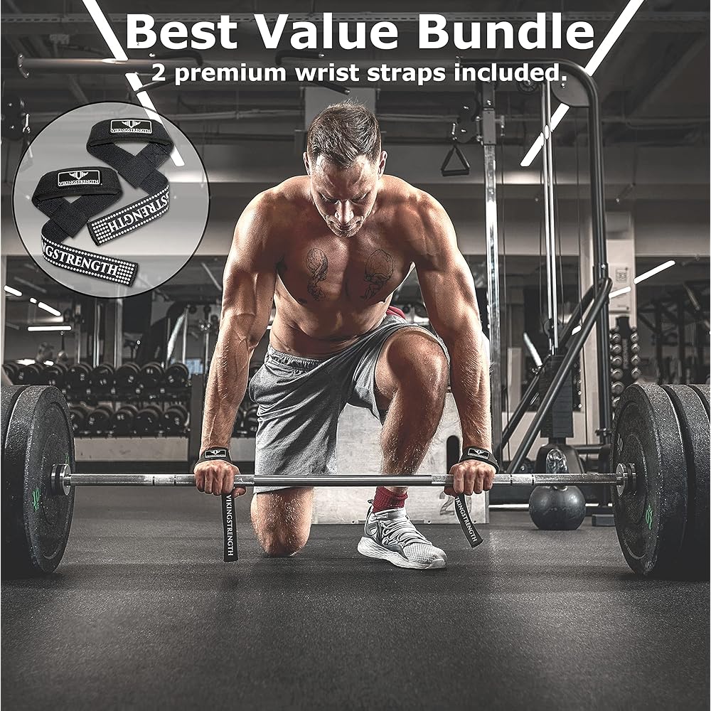 Vikingstrength Premium Weight Lifting Belt with Lifting Straps, Gym Weight Lifting Belt for Men and Women, Perfect for Squats, Powerlifting, Crossfit, Deadlifting M-4XL + V Strength Workout App