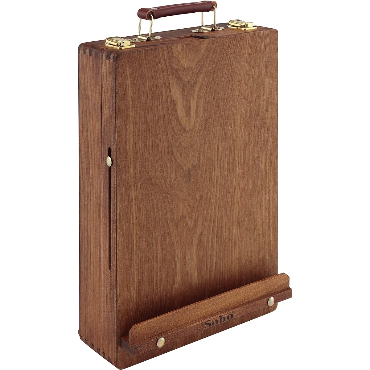 Soho Urban Artist Sketch Box and Table Easel Portable Multimedia Adjustable Angle with Storage Compartment Walnut Finish