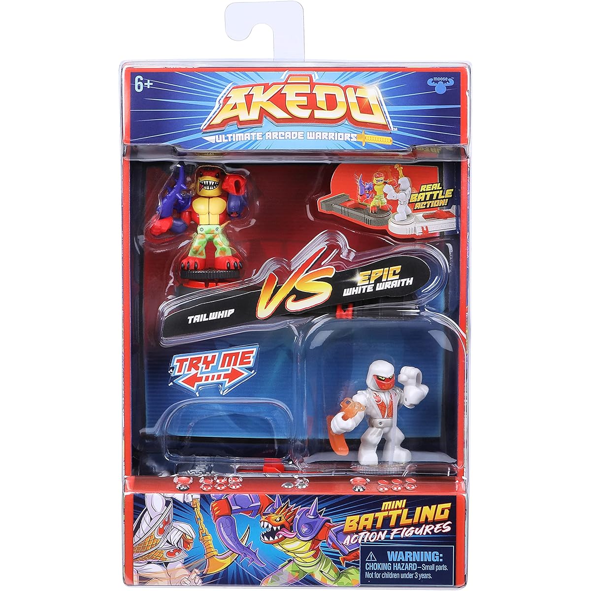 Akedo Ultimate Arcade Warriors Versus Pac Tailwhip Vs White Wraith Mini Battle Action Figures Ready to Fight Split Strike