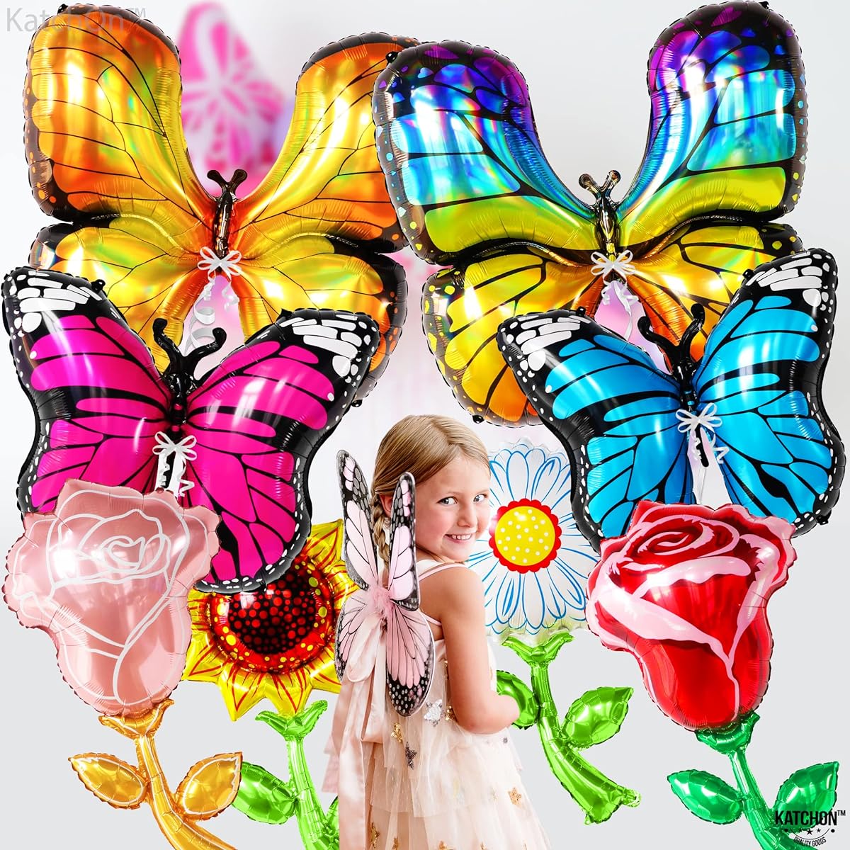 Multicolor Sunflower, Rose and Butterfly Foil Balloon