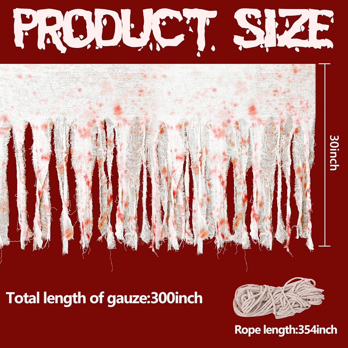 codree 300 x 30 inch Halloween Blood Cloth Decorations - Creepy Bloody Gauze Table Skirt - Scary Creepy Gauze Cloth with Rope for Halloween Theme Party Haunted House Decoration