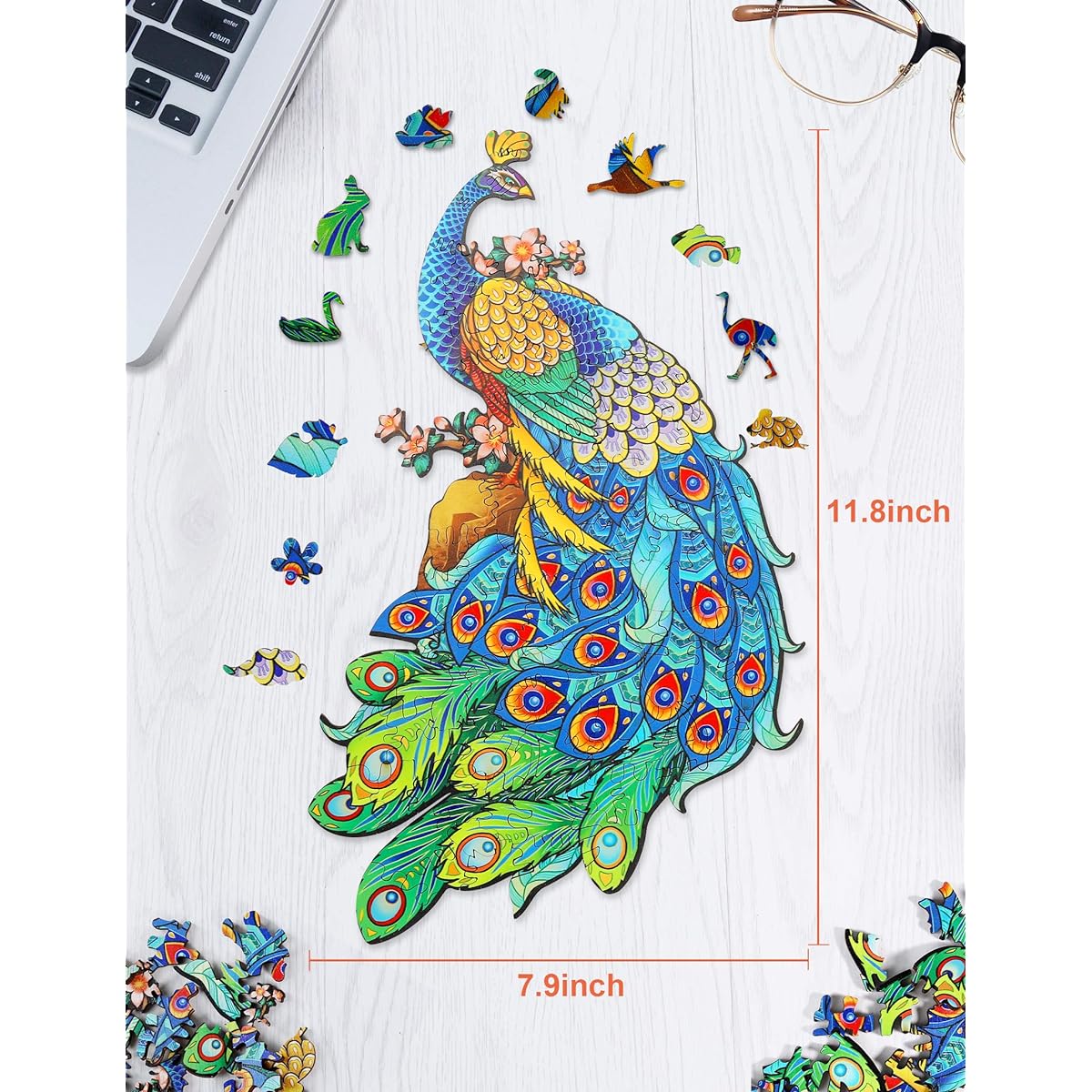 VCOMO Wooden Jigsaw Puzzle 180 Pieces Extra Thick Wooden Puzzle for Adults Animal Shape Puzzle Unique Irregular Shape Puzzle Peacock 11.8"L x 7.9"W Medium All Rights Reserved