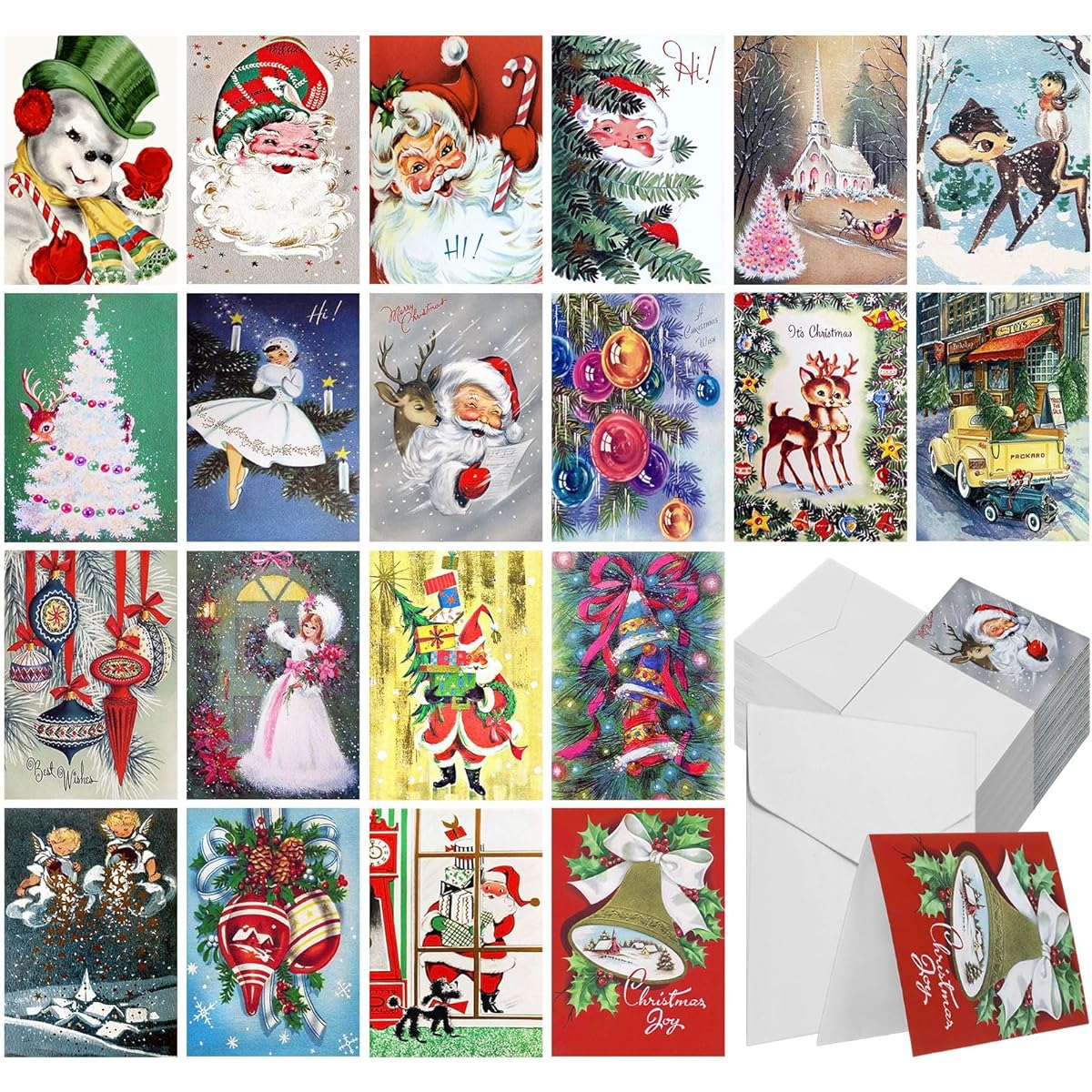 Jetec 200 Pack Christmas Cards with Envelopes, Christmas Holiday Greeting Card Set, 200 Christmas Cards and 200 Envelopes, 20 Designs, 4 x 6 Inch