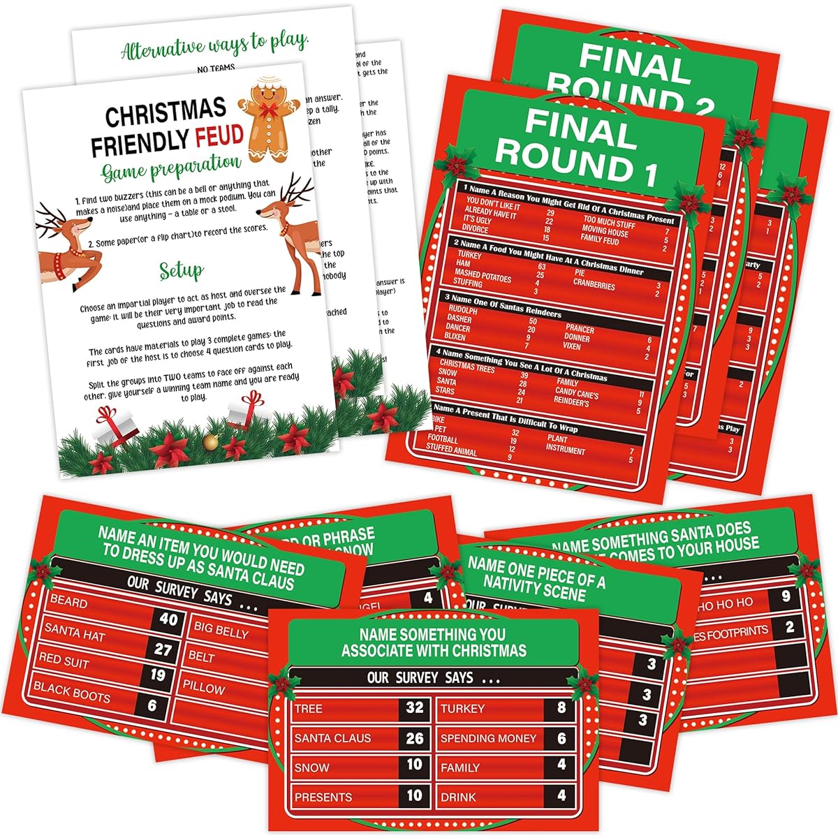 LP5 Christmas Friendly Feud Game Friendly Feud Quiz Baby Shower Game Cards for Adults Family Activities Feud Trivia Quiz Christmas Games Family Party Winter Party Supplies