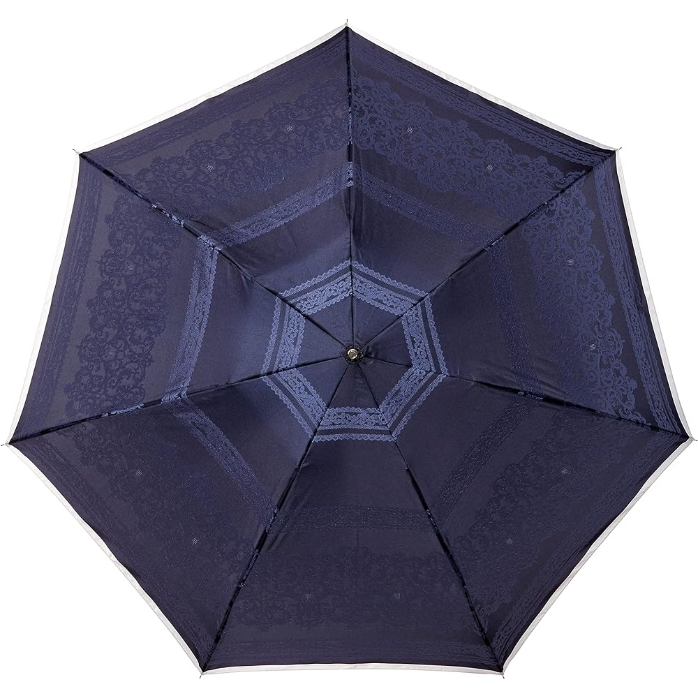 [Moonbat] Folding Umbrella LANVIN COLLECTION Yarn-dyed Jacquard Lace Pattern Umbrella Folding Umbrella Simple Lace Stylish Cute Women's Navy Blue Rib Length: Approx. 55cm