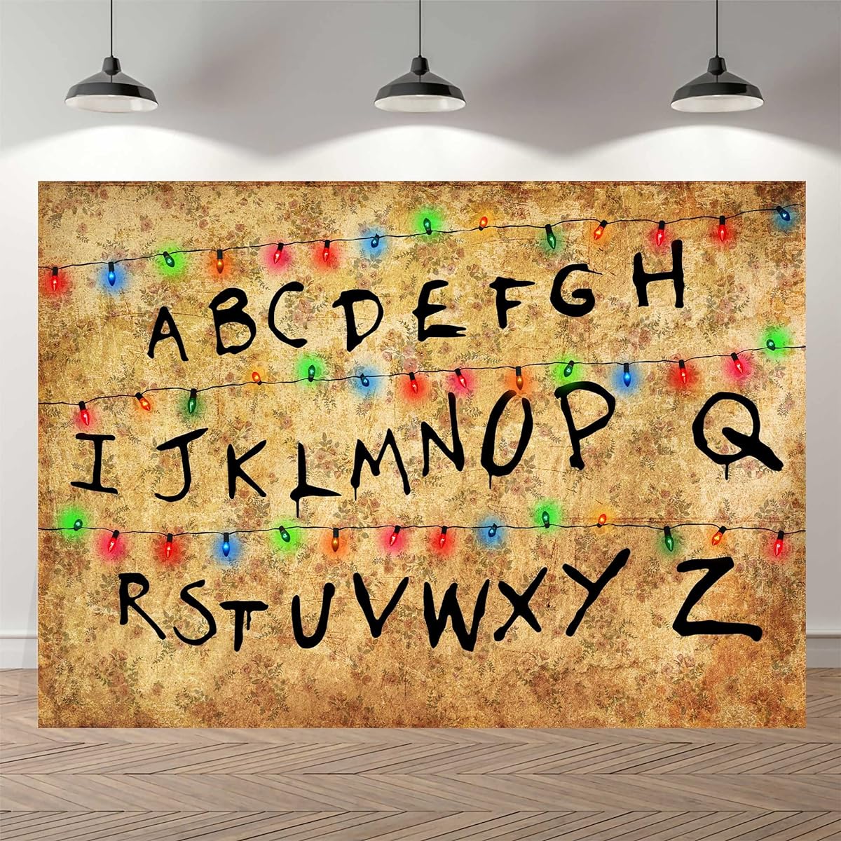 SeekPro Stranger Photography Backdrop Rustic Alphabet Colorful Lights Background Kids Birthday Party Decorations Supplies Cake Table Banner Photo Booth Props Cake Table Banner 7x5ft