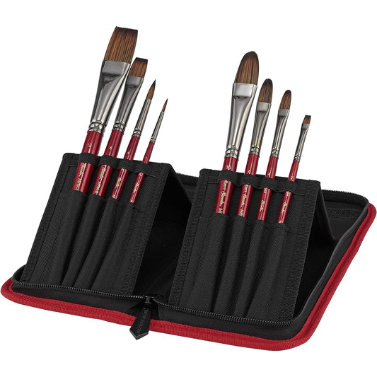 Creative Mark Staccato Set of 8 Artist Paint Brushes - Short Handle Professional Quality Acrylic Watercolor Oil Gouache Organizer Travel Case - Handmade with Synthetic Bristle