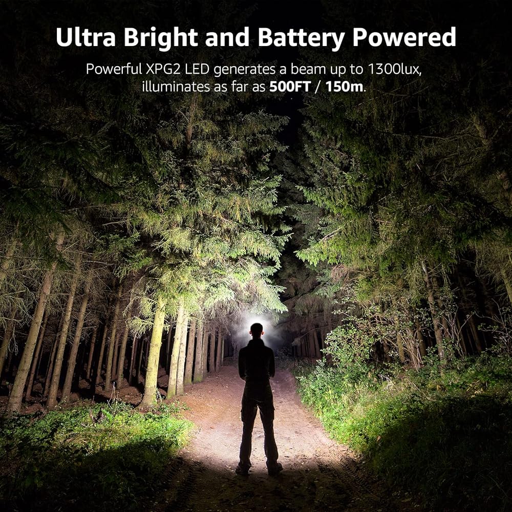 LED Headlamp Flashlight Super Bright Headlamp Red Light and 6 Modes IPX4 Waterproof Headlamp for Hiking & Camping Gear Lightweight Headlamp with Adjustable Headband Batteries Not Included
