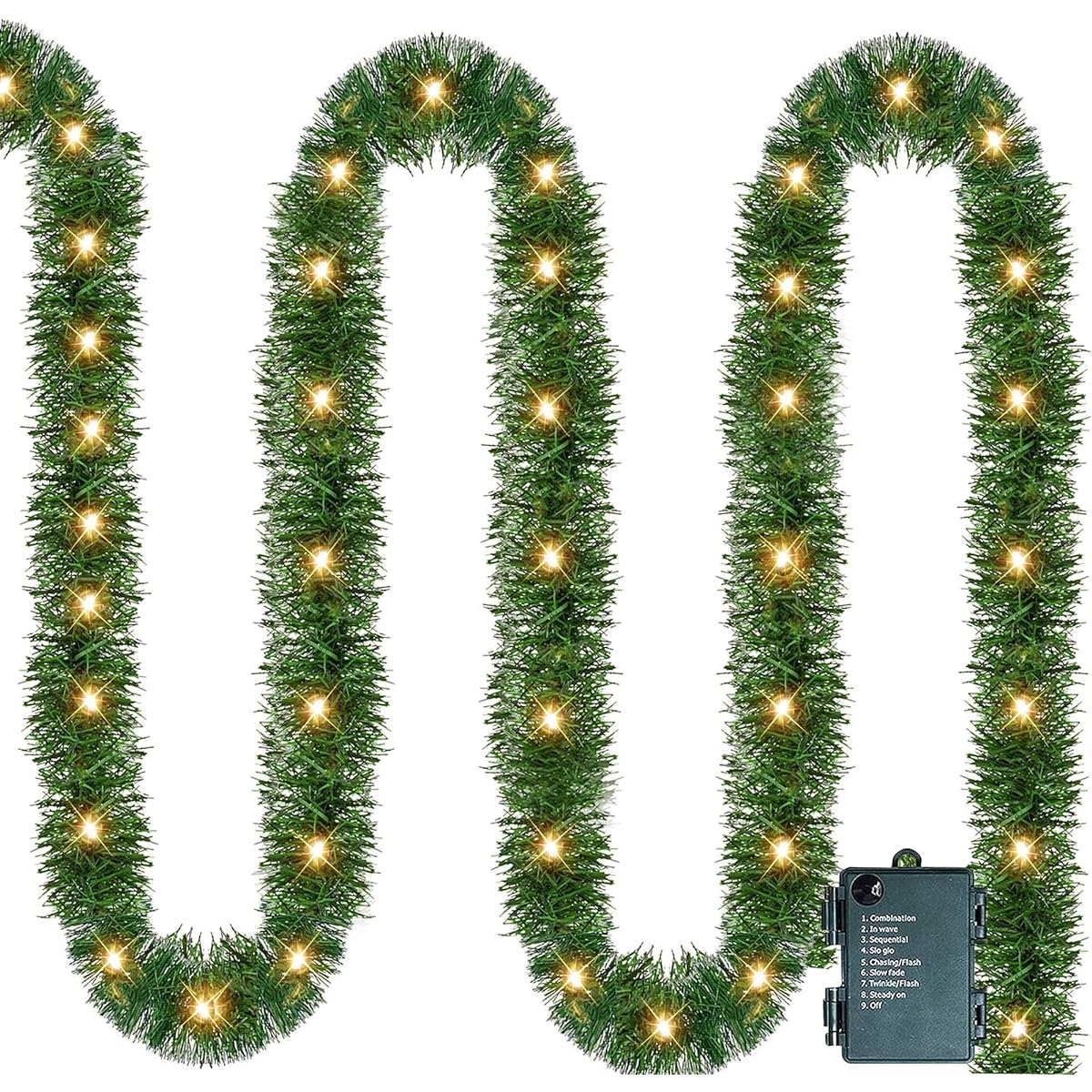 Nerosun 14.8ft Artificial Christmas Garland, LED Mini String Lights with 35 Lights, Battery Operated Christmas Garland for Home Stair Railing Indoor Wedding Party Ornaments Christmas (Warm White)